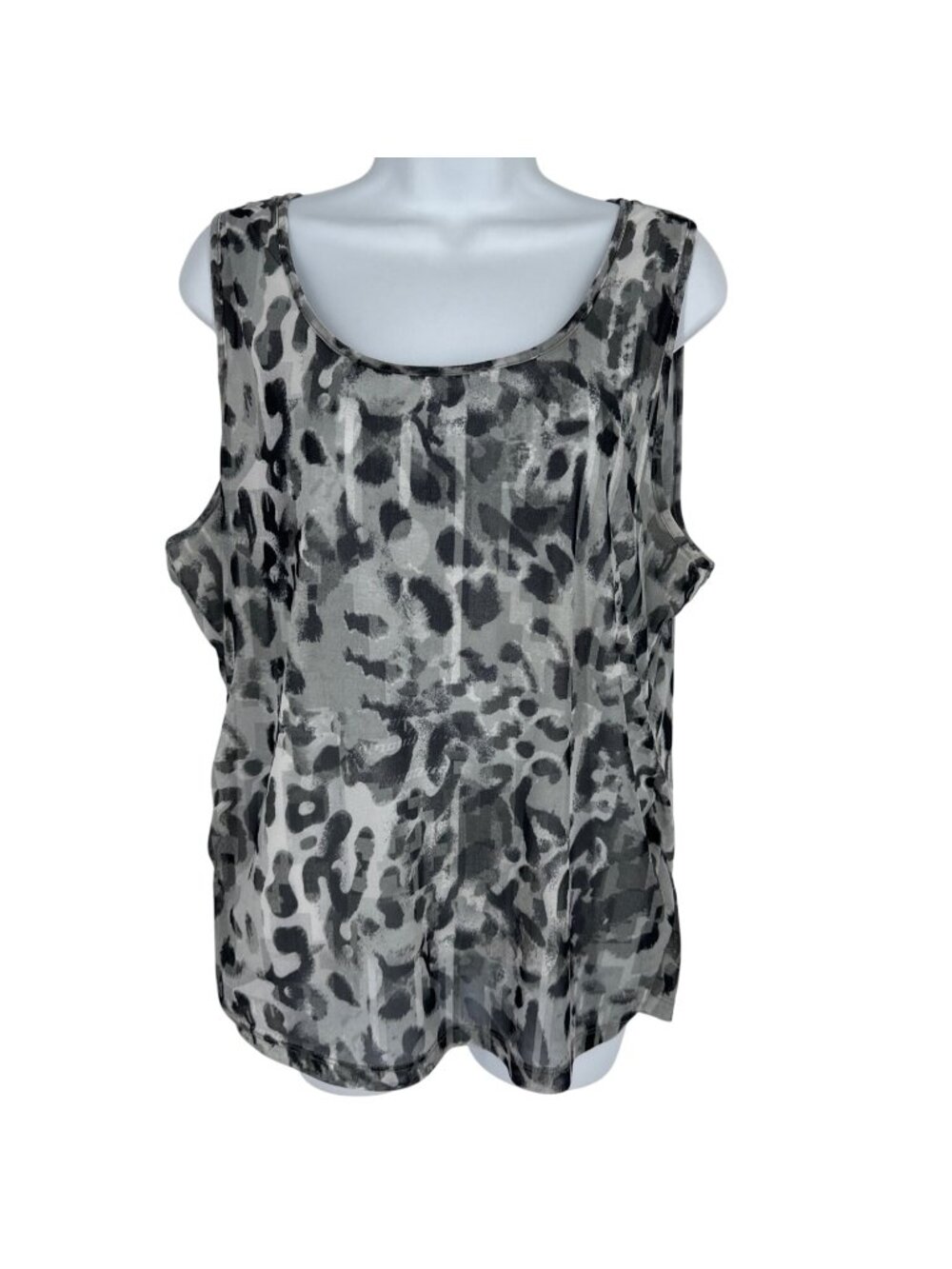 Easywear By Chicos Sleeveless Leopard Print Tank Top Size 3 Gray Lightweight Pol